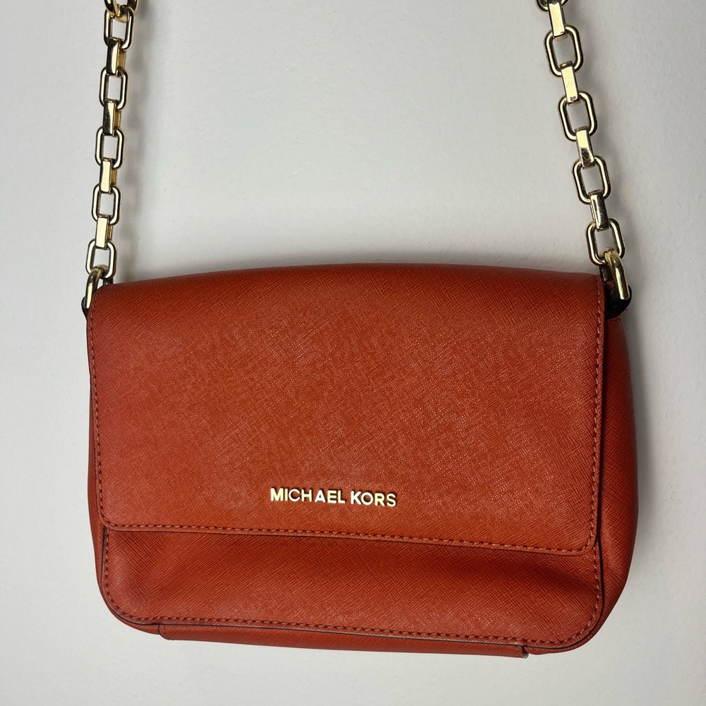 Michael Kors Burnt Orange Crossbody Bag with Gold Chain